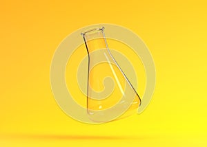 Empty erlenmeyer flask flies on yellow background