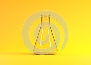 Empty erlenmeyer flask on yellow background