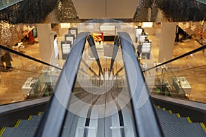 Empty escalator in a beautiful shopping center