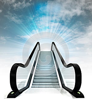 Empty escalator leading to sky concept render