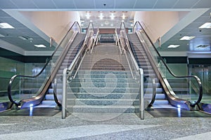 Empty escalator stairs