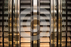 Empty escalator stairs in modern building