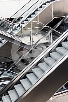 Empty escalators at a shopping mall