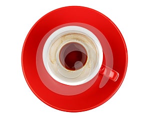 Empty espresso coffee in red cup isolated on white