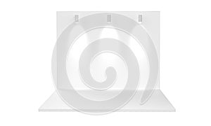 Empty exhibition white stand with light on white background 3d rendering