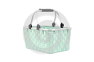 Empty fabric bright green shopping cart, useful accessory while shopping isolated