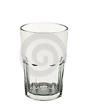 Empty faceted glass isolated on white background. Closeup