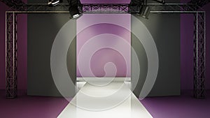 Empty fashion runway podium stage interior realistic background 3d render illustration