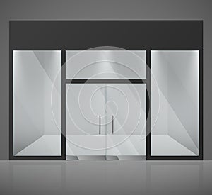 Empty fashion store, shop with big glass window and entrance vector illustration