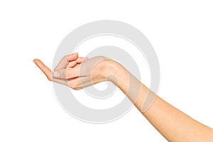 Empty female hand with wrist upside down