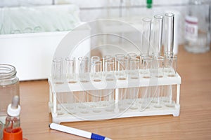Empty flasks in a biochemical laboratory