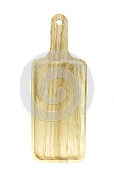 Empty flat wooden tray isolated on white background