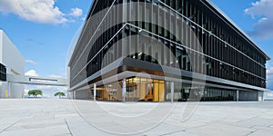 Empty floor and modern office buildings exterior