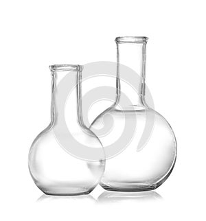 Empty Florence flasks on white background