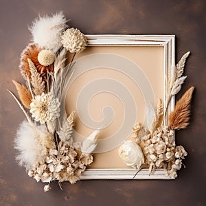 Empty flower frame,Greeting card template,Floral layout,Background and empty space for text,Generative, AI, Illustration