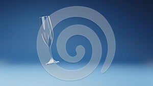 Empty Flute Glass Spinning on Studio Blue Background