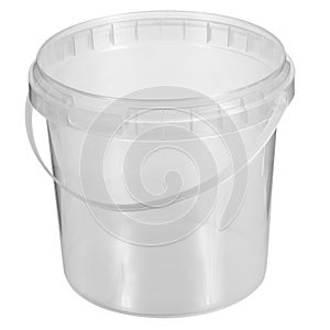 Empty food packaging bucket transparent plastic closed lid