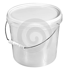 Empty food packaging bucket transparent plastic closed lid