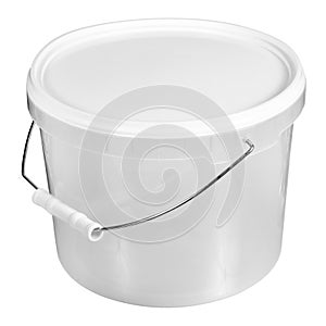 Empty food packaging bucket transparent plastic closed lid