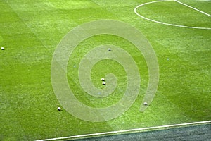 empty football field with natural grass before football match