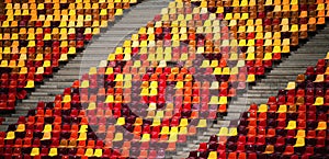 Empty football sport stadium seats during coronavirus pandemic without people