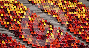 Empty football sport stadium seats during coronavirus pandemic without people