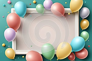 Empty Frame background for festive text for a holiday or birthday patry color balloons. generative Ai