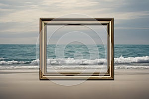 empty frame on the background of the seaempty frame on the background of the seapicture frame on the sea with a beautiful sky photo