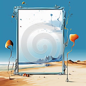 an empty frame on the beach with a picture of the ocean