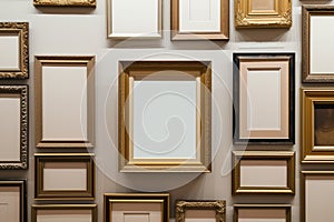 empty frame among a gallery wall of varioussized frames, no artwork