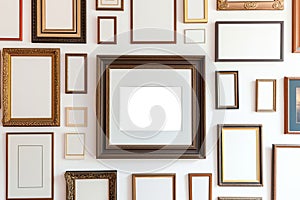 empty frame among a gallery wall of varioussized frames, no artwork