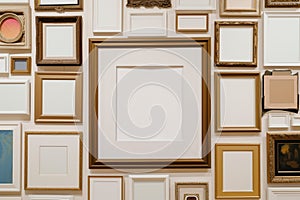 empty frame among a gallery wall of varioussized frames, no artwork