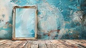 Ornate Frame Against Teal Wall