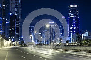 Empty Freeway At Night And Tel Aviv in Background