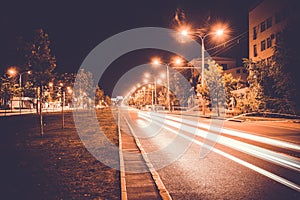 Empty freeway road at night