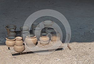 An empty of freshly made clay Pots