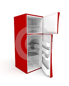 Empty fridge with opened doors