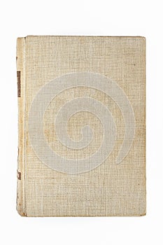 empty front book cover with cloth cover, old closed hardcover book isolated on white with clipping path