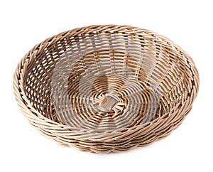 Empty fruit wicker basket bowl isolated