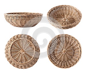 Empty fruit wicker basket bowl isolated