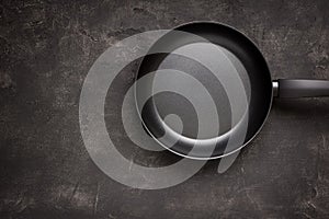 Empty Frying Pan Black on Dark Stone Surface