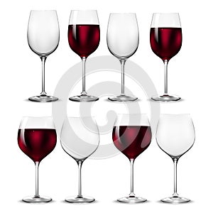 Empty and full transparency wine glass. Vector.