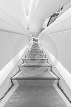 Empty futuristic stairway in modern building. Architectural abstract background