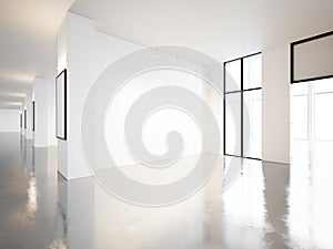 Empty gallery of contemporary museum. 3d render