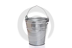 empty galvanized steel bucket on white isolated background