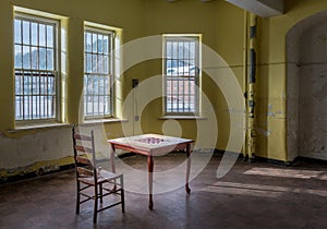 Empty game table inside Trans-Allegheny Lunatic Asylum