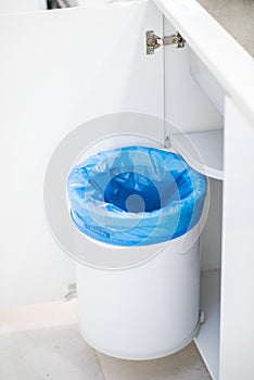 Empty garbage in the kitchen , blue trash