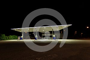 Empty gas station at night