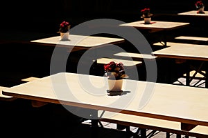 Empty german biergarten or beer garden photo