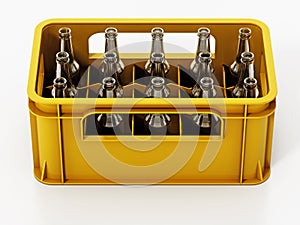 Empty glass beer bottles isolated on white background. 3D illustration